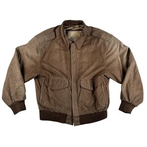 Vintage GIII Leather Jacket Mens Medium Leather Aviator Bomber Map Lined 80s